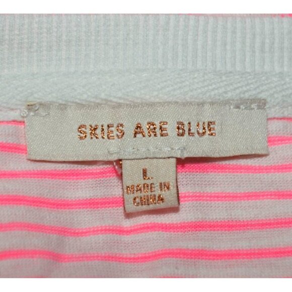 NWOT Skies Are Blue Pink Striped Crop Blouse Top Size L Stretch Beach Summer - Picture 10 of 12